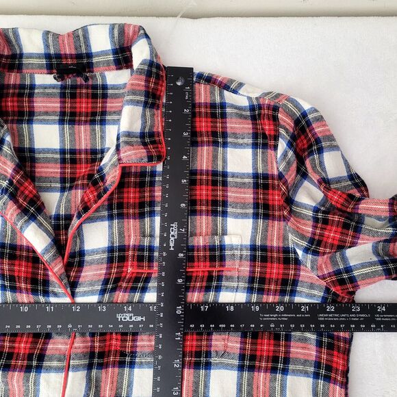 J Crew 100% Cotton Red White Blue‎ Tartan Plaid Flannel PJ Pajama Top Size Large - Picture 5 of 6